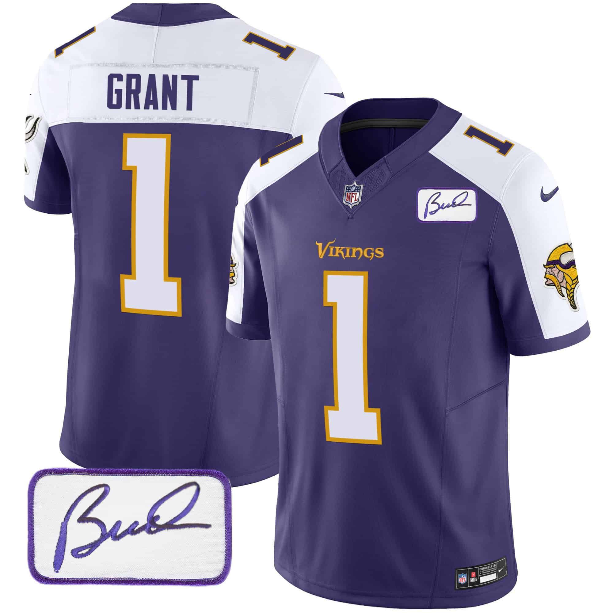 Men Minnesota Vikings 1 Grant Purple 2024 Nike Bud Grant Patch Classic Limited NFL Jersey style 4